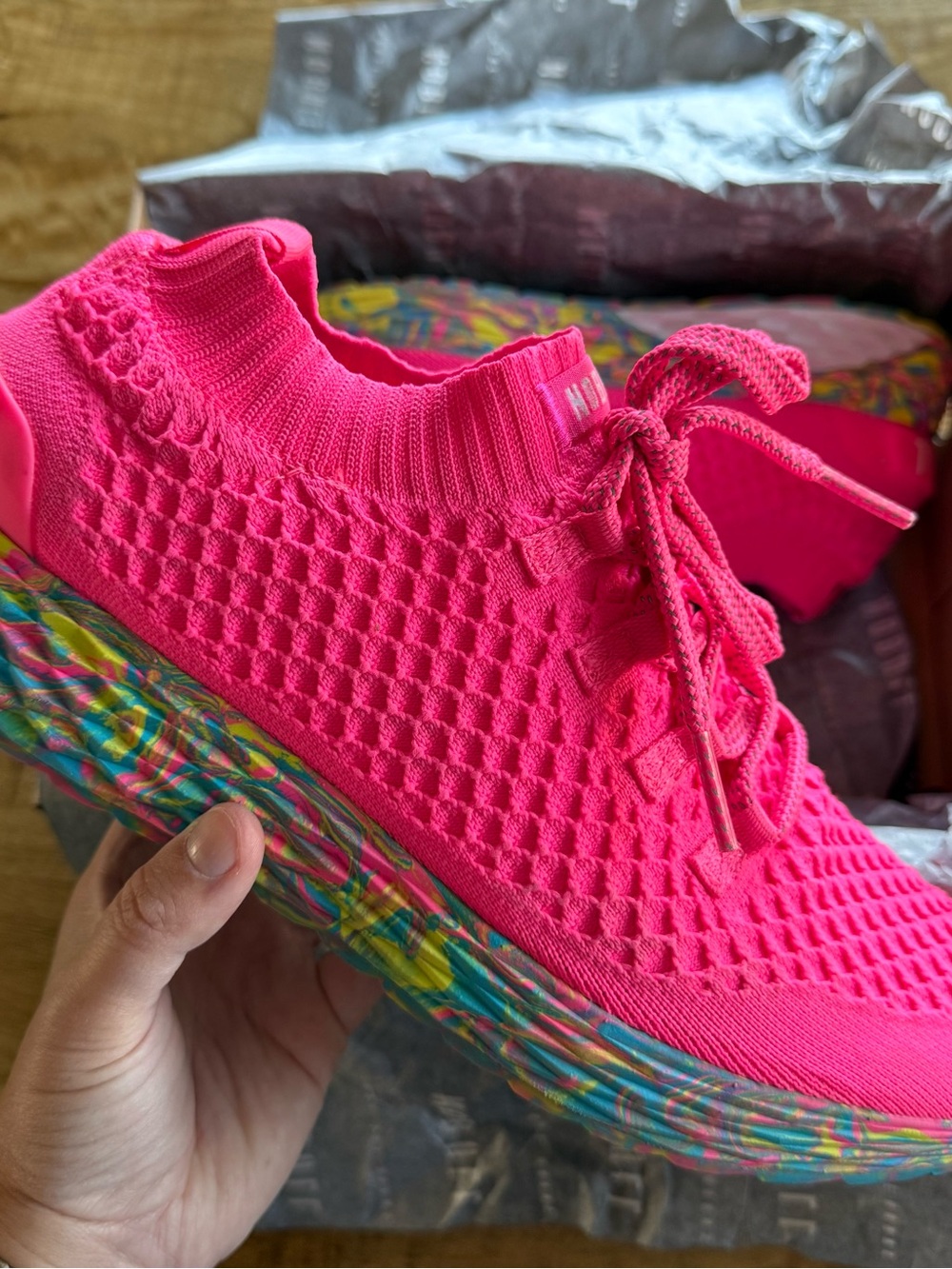 NOBULL Hot Pink Swirl Diamond Knit Shoes